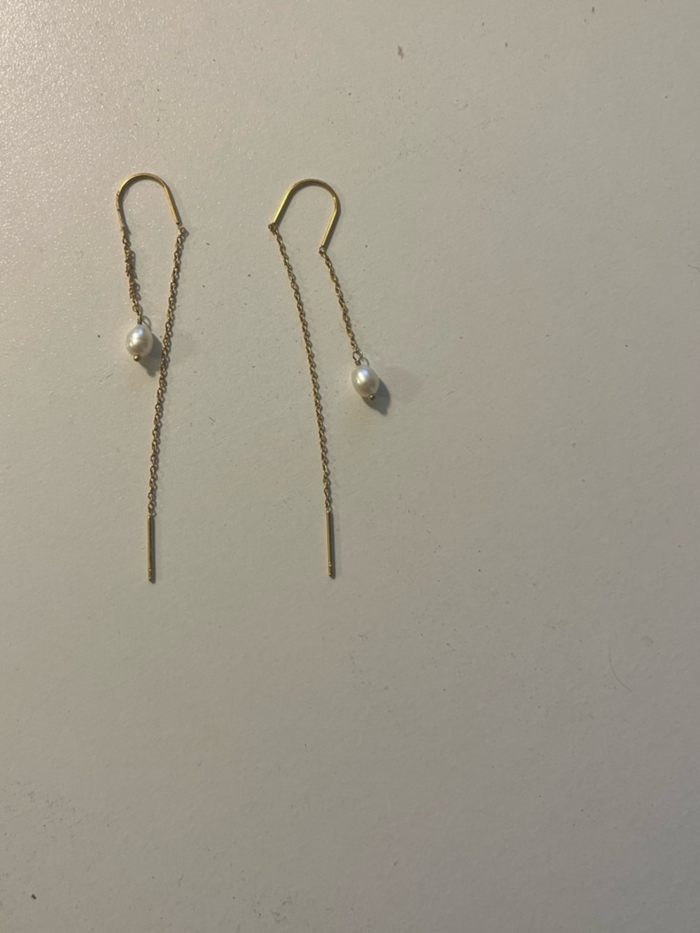 Source Unknown Gold Threader Earrings with White Pearl Drops